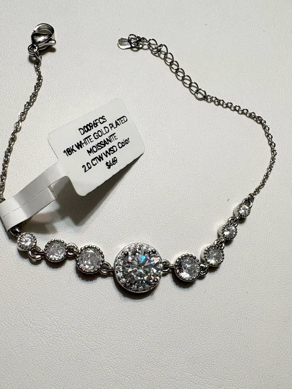18K White Gold Plated Cubic Zirconia Bracelet - White 2 carat t.w.  6.5-7.5”